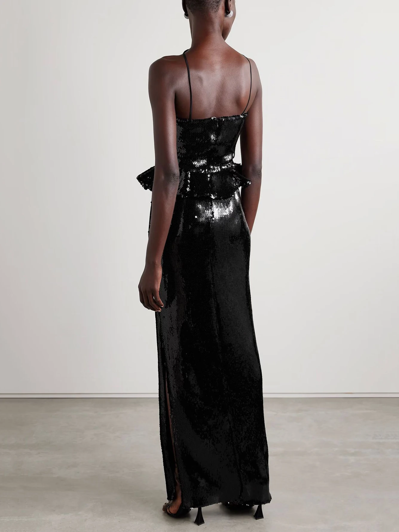 عالية الجودة المرأة أسود مثير أكمام عارية الذراعين ثلاثية الأبعاد الأزهار الفاخرة الترتر فستان ماكسي أنيق المشاهير فستان الحفلات Vestidos #6