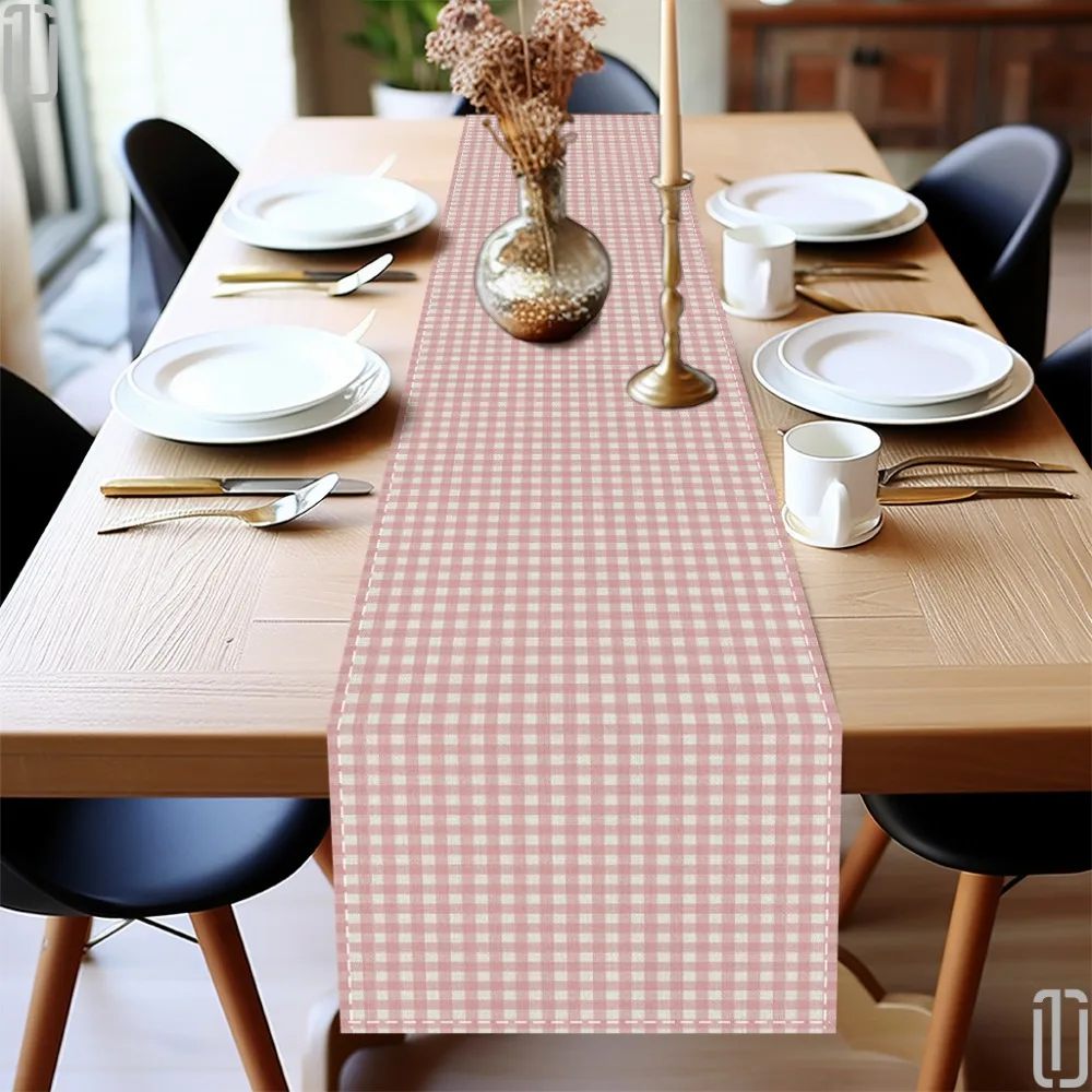 Pink & White Gingham Table Runner  Versatile for Holiday Table Settings & Kitchen Decor  Essential for Dinner Parties