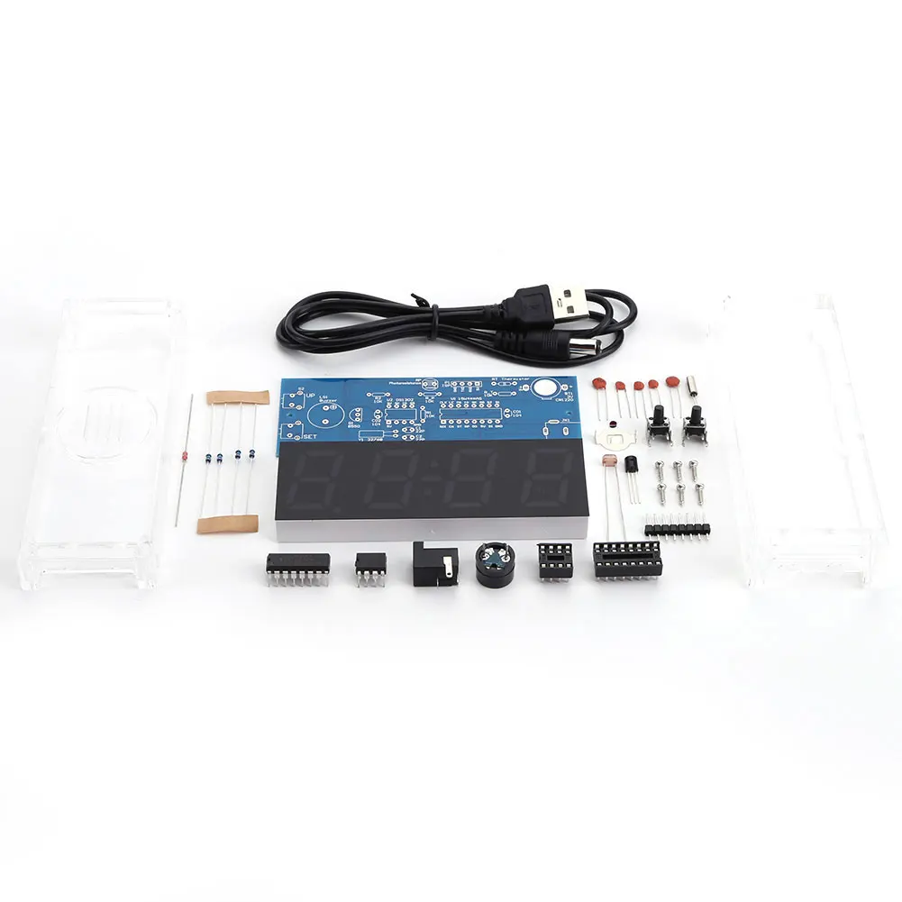 طقم إلكتروني على مدار الساعة الرقمية الملونة، عرض تاريخ درجة الحرارة في الأسبوع، طقم تجربة لصنع الساعة الإلكترونية لمشروع اللحام #2