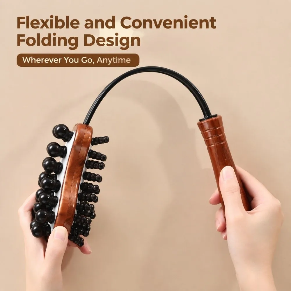 Double Sided Head Hand Massage Hammer Long Grip Bead Nodule Body Tapping Stick Light Weight Wooden Handle Handheld Massage Rod