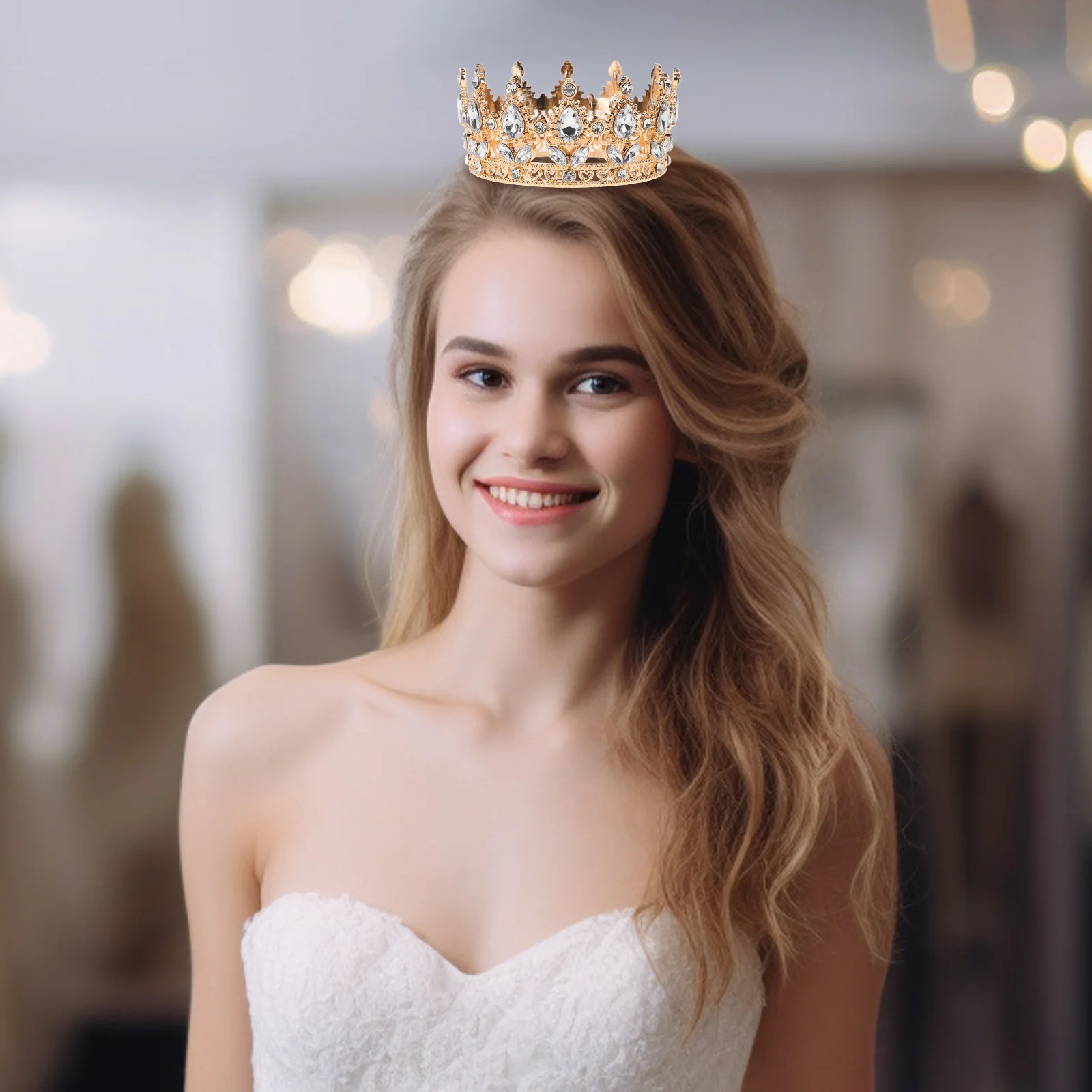 حجر الراين عقال للرأس على شكل تاج الباروك نمط تاج الزفاف لحفلات الزفاف حفلة موسيقية عيد ميلاد المرأة تاج إكسسوارات الشعر #3