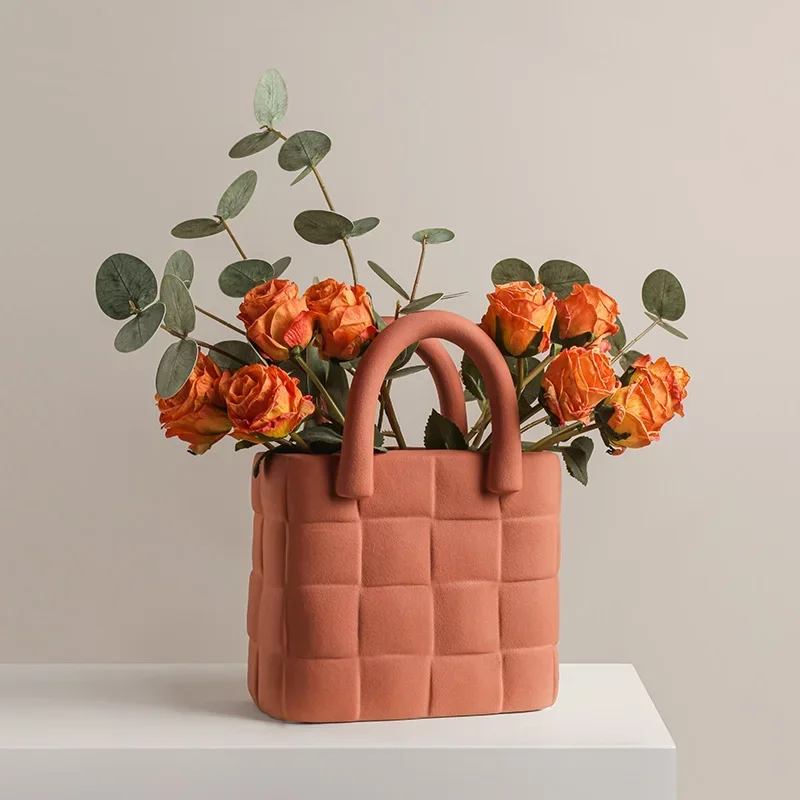 

Nordic creative simple bag vase Morandi ceramic living room flower arrangement light luxury home decoration ornament