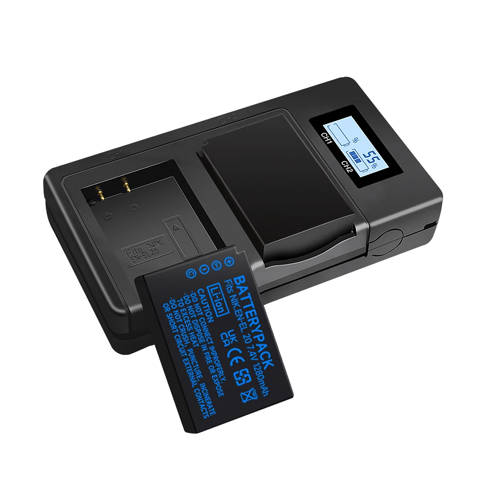 PALO EN-EL20A EN-EL20 Battery + LCD Dual Charger for Nikon Coolpix P1000, 950, 1 j1, 1 J2, 1 J3, 1 S1, 1 V3, A, A 1, AW1 Camera