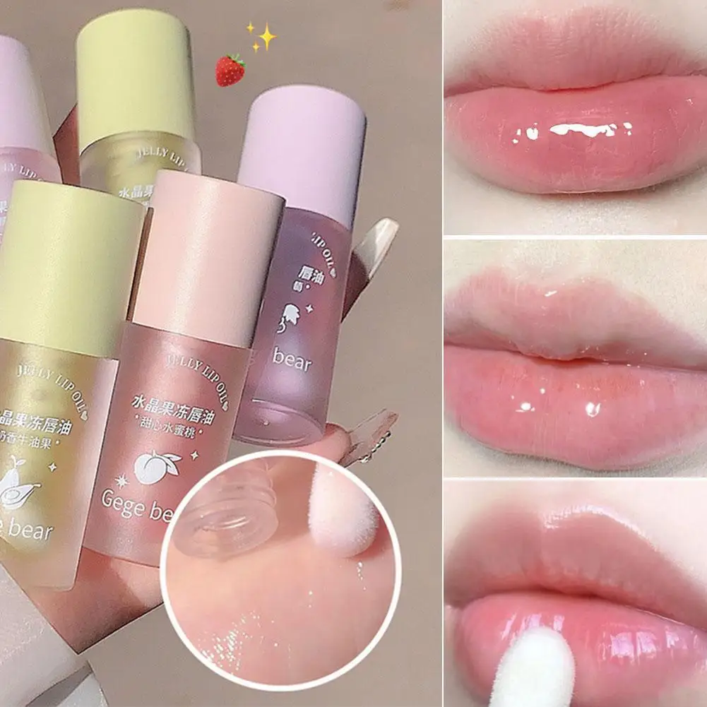 Crystal Jelly Lip Oil Hydrating Plumping Lip Coat สําหรับลิปสติก Lipgloss Tinted Clear Lip Plumper Serum Lip Care ผลไม้ Lip Balm