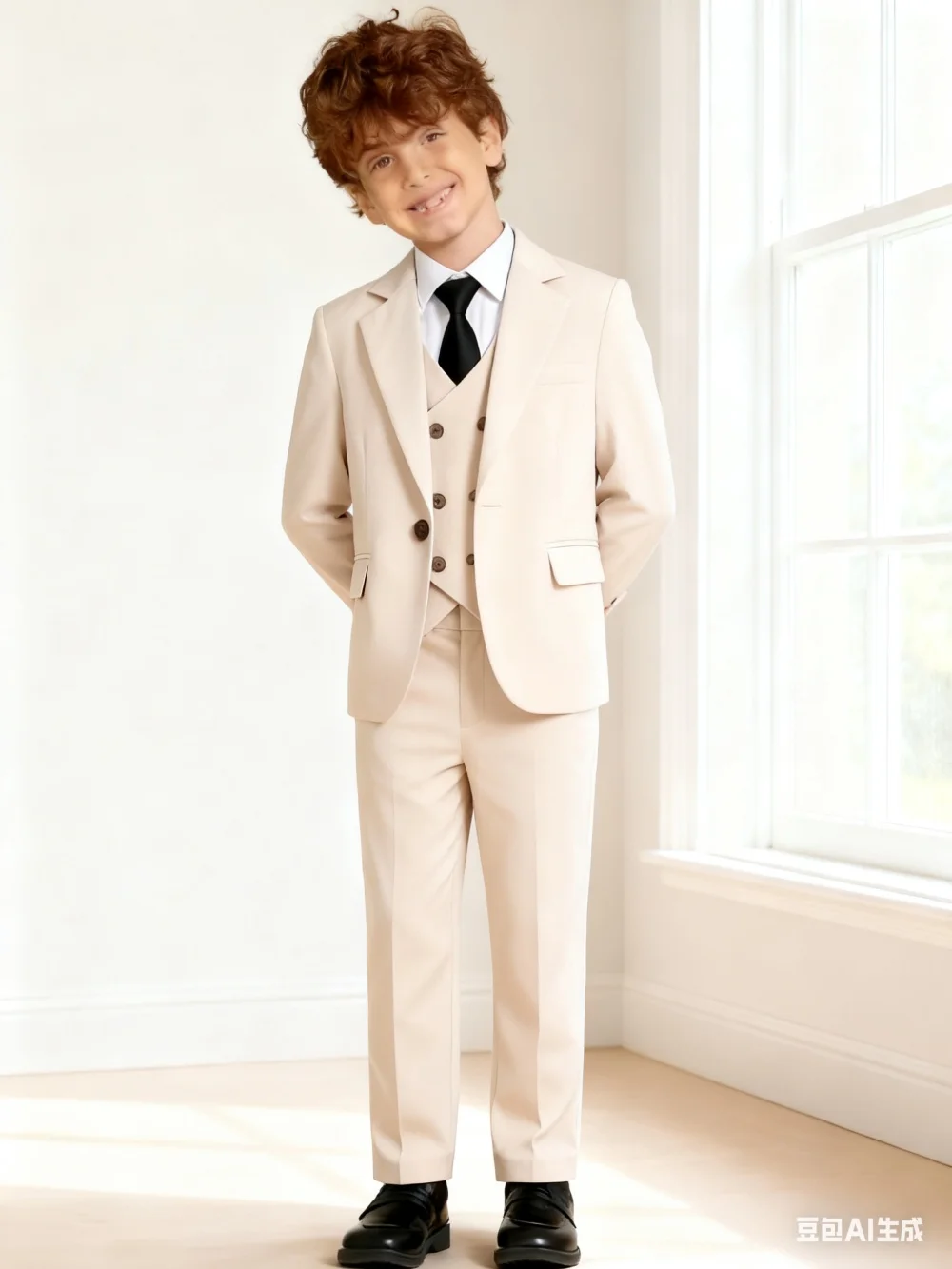 

Latest Beige Suit For Boys 4PCS Chorus Performance Gala Host Classic Costume Children's Birthday Photography Jacket Vest Pants