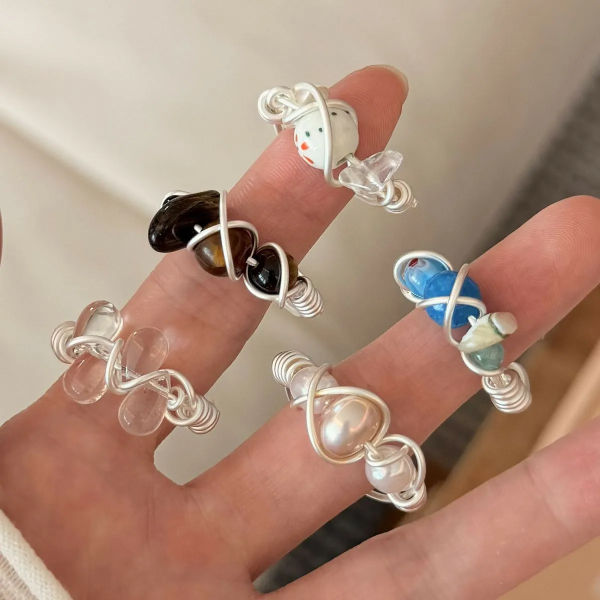 VENTFILLE 925 Silver Entwine Colorful Natural Stone Crystal Ring For Women Temperament Gift Punk Jewelry Dropship Wholesale