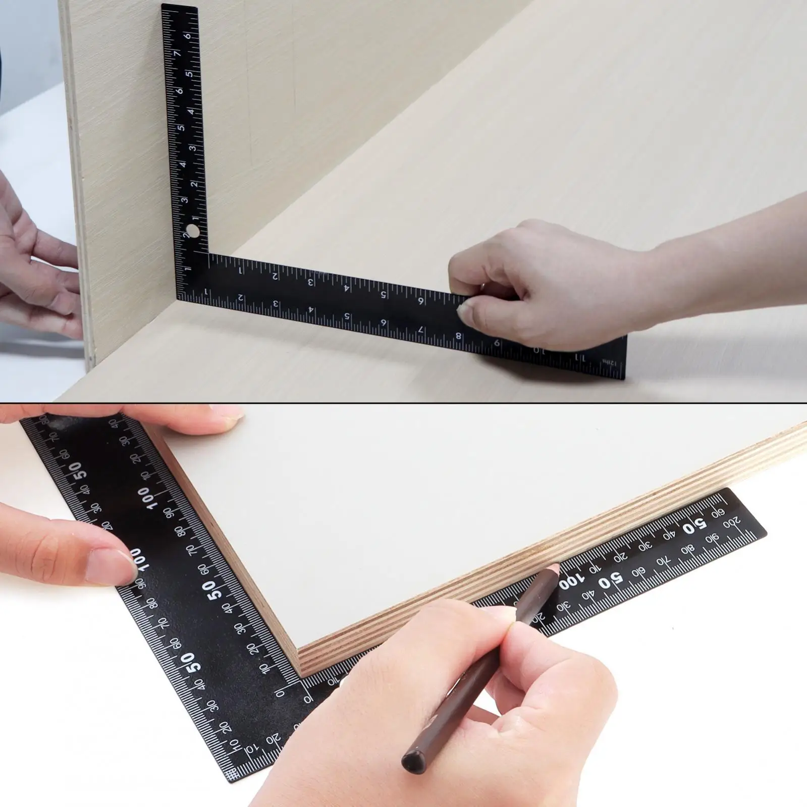 300mm Stainless Steel Square Ruler Woodworking Black Double-sided Scale Ruler Right Angle 90 Carpenter Measuring Tool Gauge