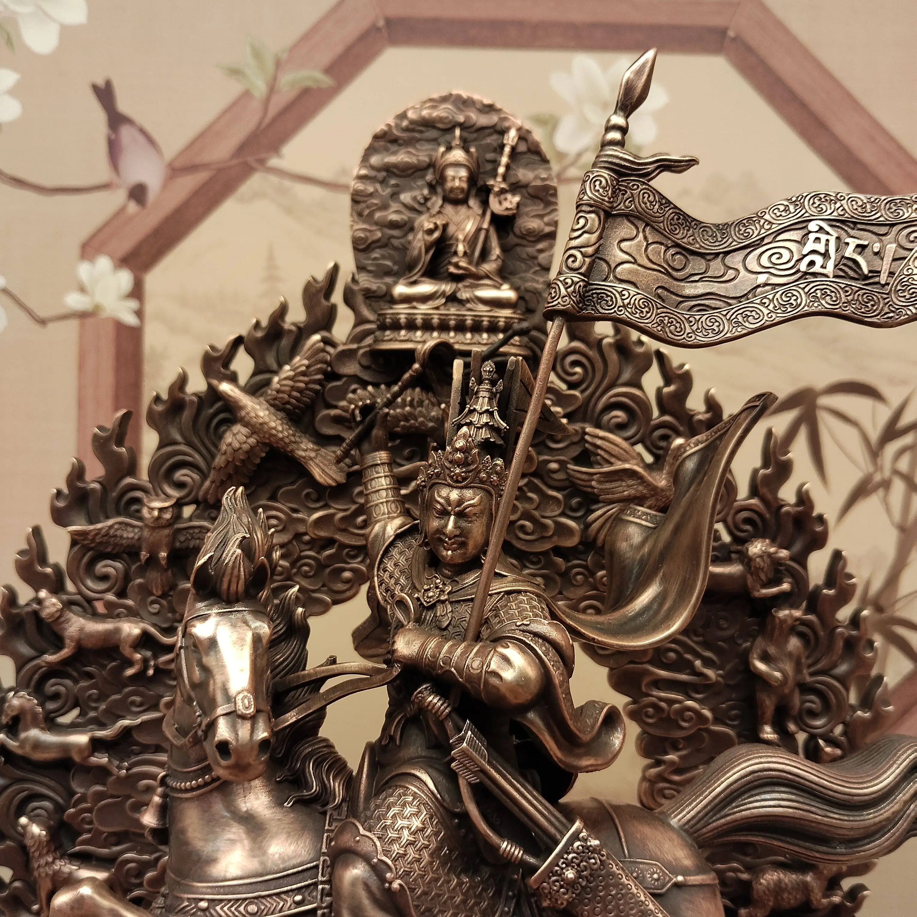 Tibetan Antique Copper Gesar King Protector Statue 23cm Home Office Living Room Altar Blessing