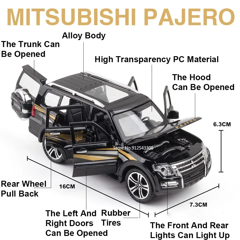 1:32 MITSUBISHI Lancer IX EVO PAJERO Car Model Toy Simulation Sound Light Rubber Tires Doors Opened Models Gifts for Children