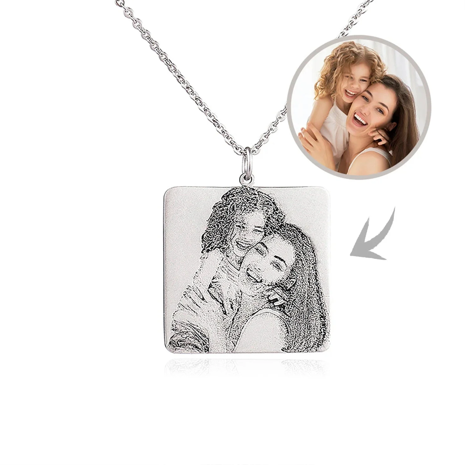 

Cute Square Shape Custom Picture Name Necklace Stainless Steel Personalize Customize Photo Gift for Mom Daughter Women Jewelry