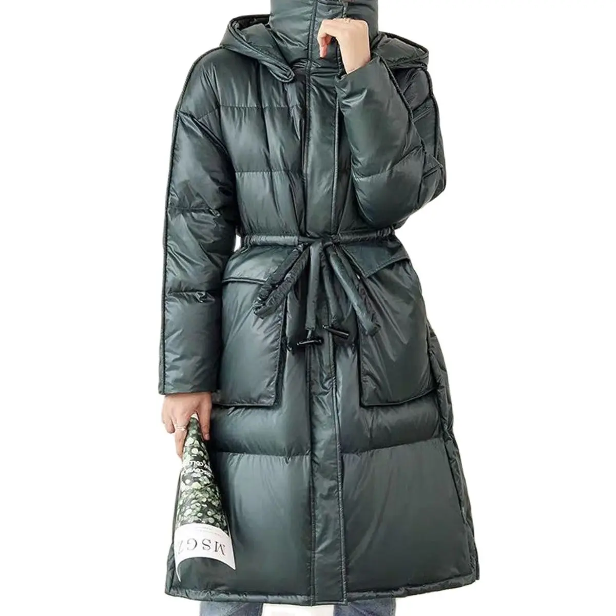 

Coat Ultra warm white Duck Down Jacket x-Long Female Overcoat Slim Solid Jackets Winter Coats Parkas Padded Down Jacket Women