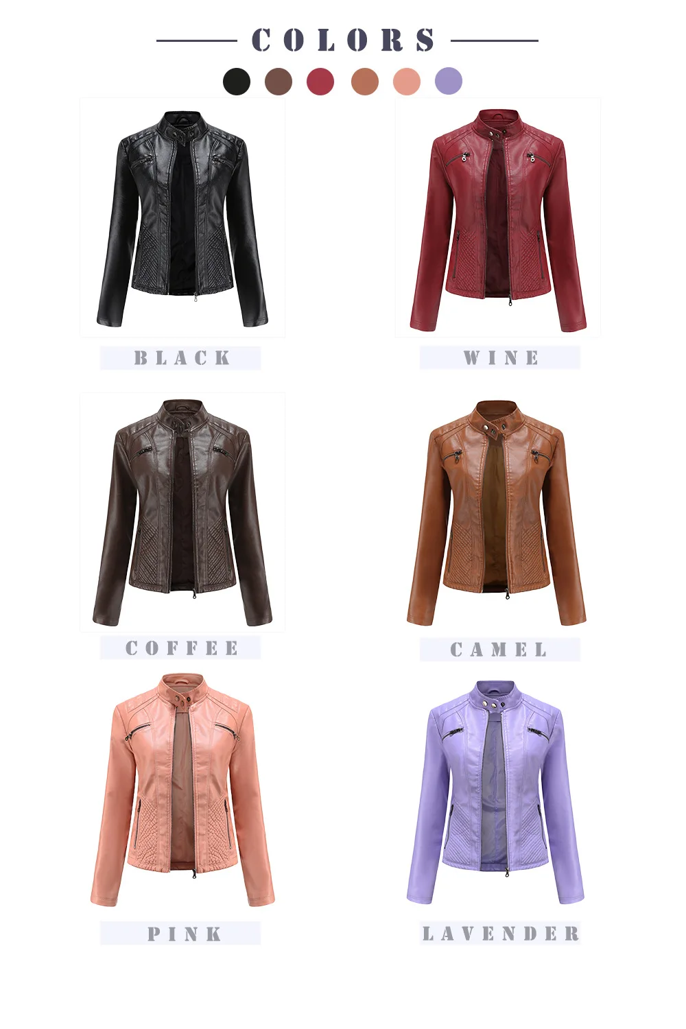 Purchase New Women's Casual Leather Jacket with Stand Up Collar and Slim Fit, Spring and Autumn Zipper Motorcycle Women's Leathe