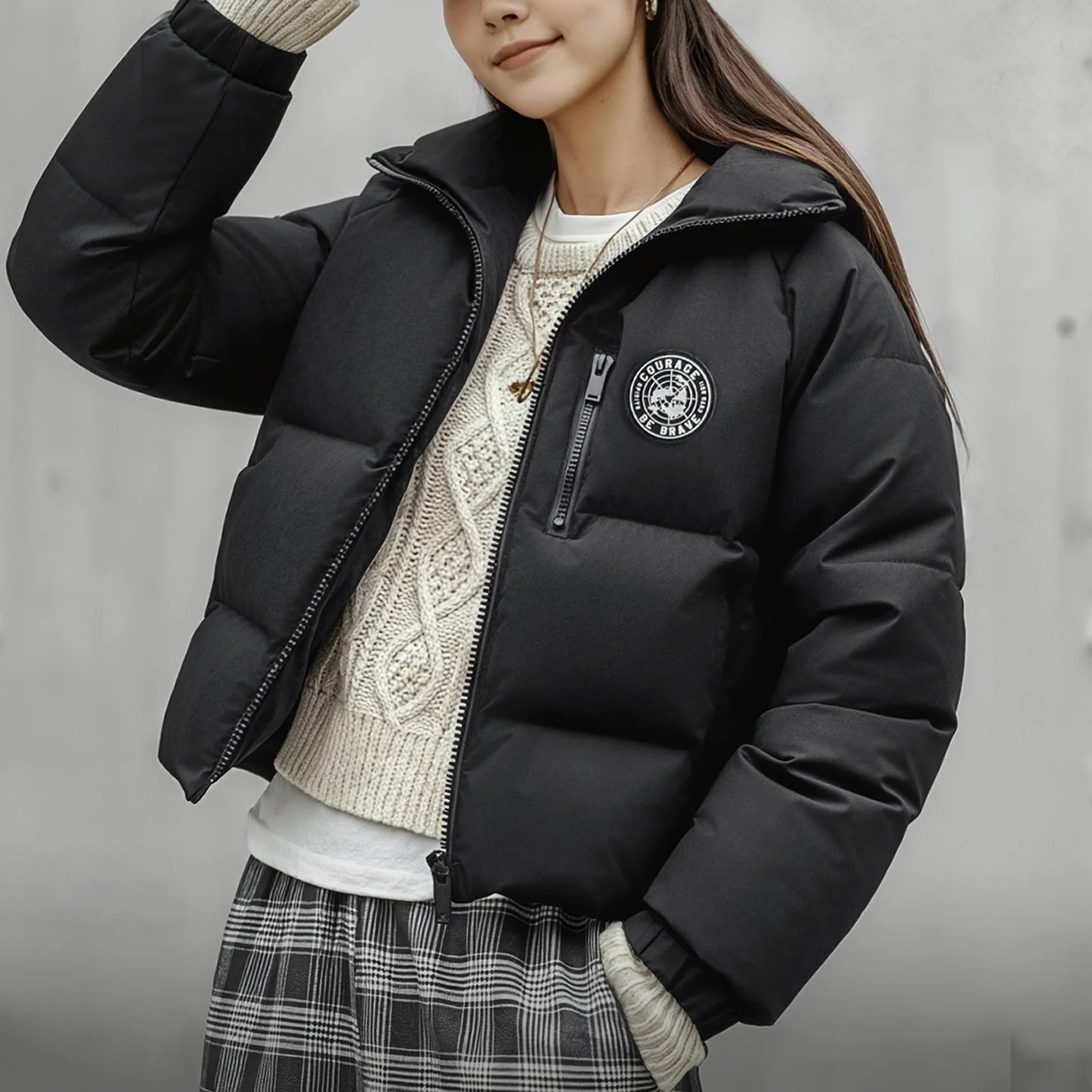 سترة نسائية من Maden بياقة واقفة 90% من ريش البط معطف منتفخ قصير بسحاب أمامي سميك ودافئ ملابس خارجية للشتاء