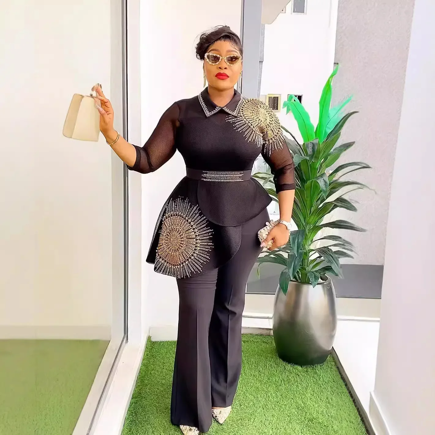 2 Piece Set Clothes 2024 New Dashiki African Summer Fashion Suits Top And Trousers Plus Size Party Clothing for Lady