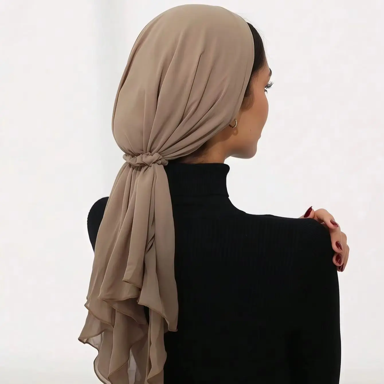 

Women Solid Muslim Instant Hijabs Chiffon headband Set Turban Bonnet with Jersey Headwraps Elastic Hijab Hats Breathable Cap