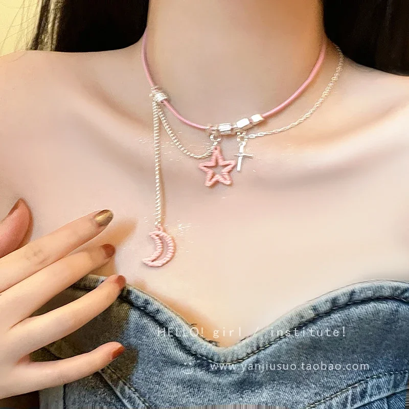 

Cool sweet pink star necklace light luxury niche design accessories collarbone chain women