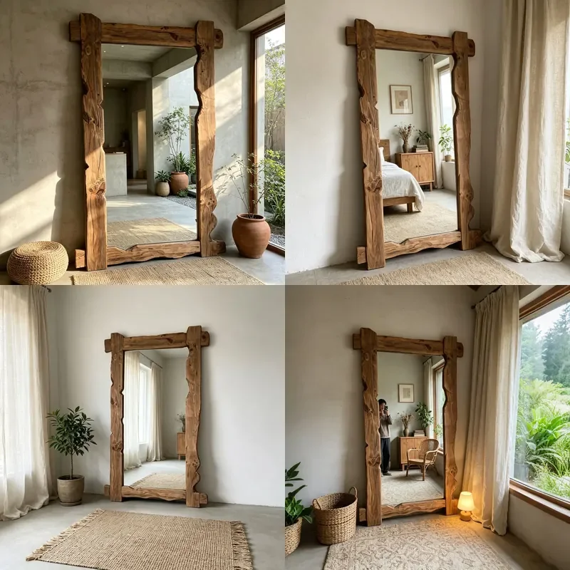 For Retro Solid Wood Full Body Floor Mirror Wall Mounted Full Length Dressing Mirror for Entrance Living Room Bedroom