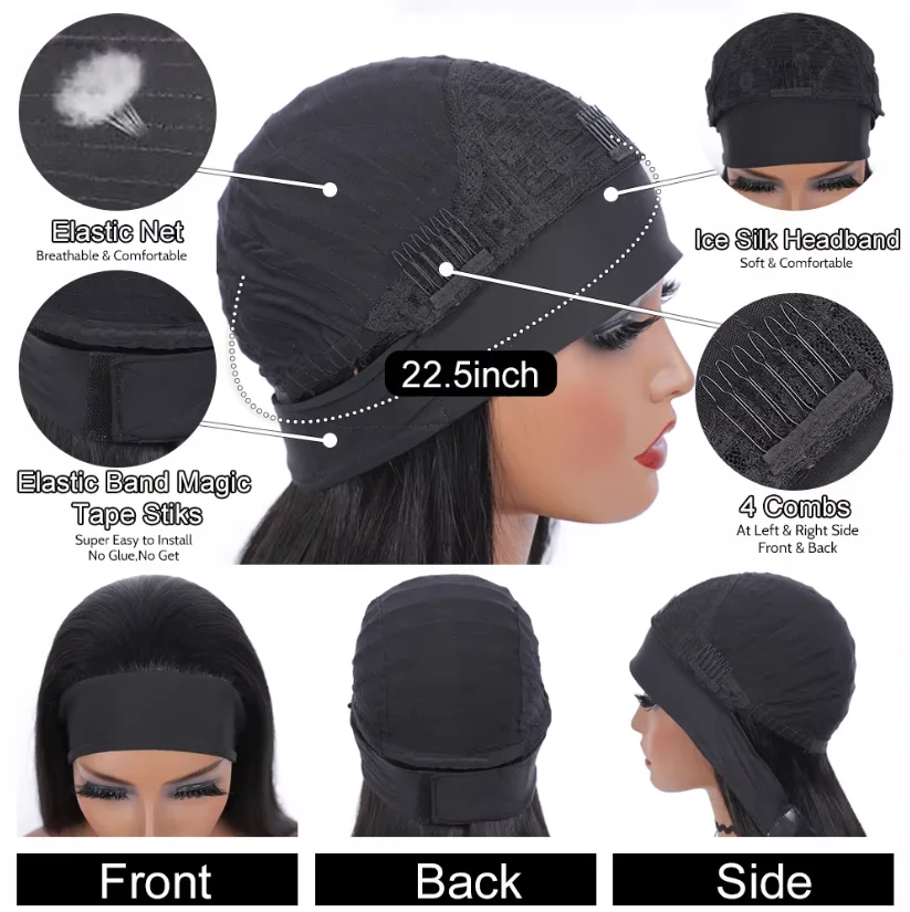 Headband Wig Human Hair Bone Straight 180% Density Full Machine Made Peruvian Human Hair Wigs For Black Women Easy to Wear Daily Style - view 6
