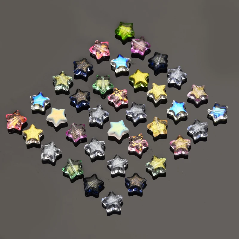 50Pcs 10mm Five-pointed Star Glass Beads Loose Spacer Beads for Jewelry Making DIY Handmade Bracelets Earrings Accessories