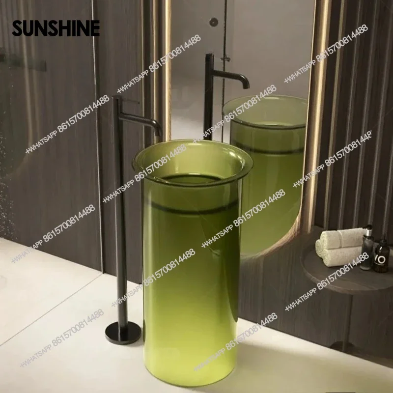 Art transparent resin washbasin floor-to-ceiling column basin hotel bathroom washbasin53X