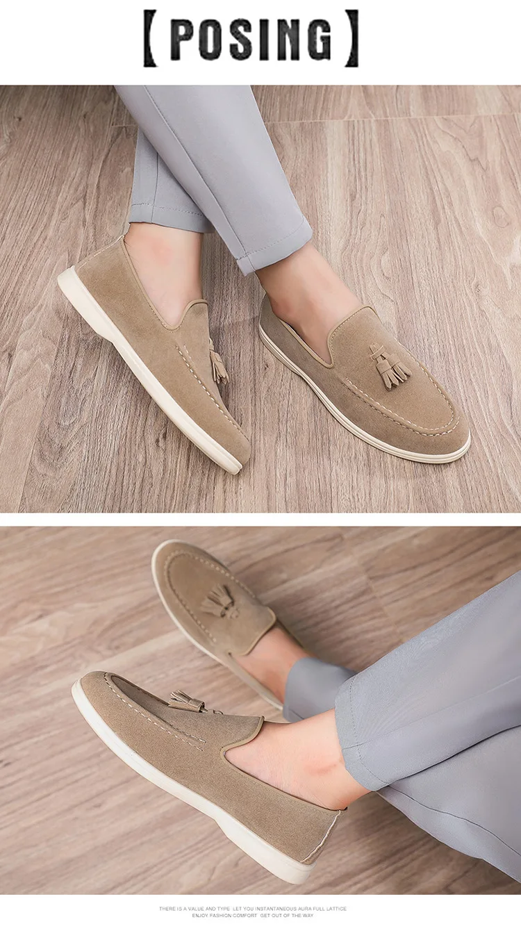 Autumn Men Flat Loafers 2025 Frosted Suede Flat Shoes Comfortable Non Slip Fashion Loafers Lightweight Outdoor Casual Shoes