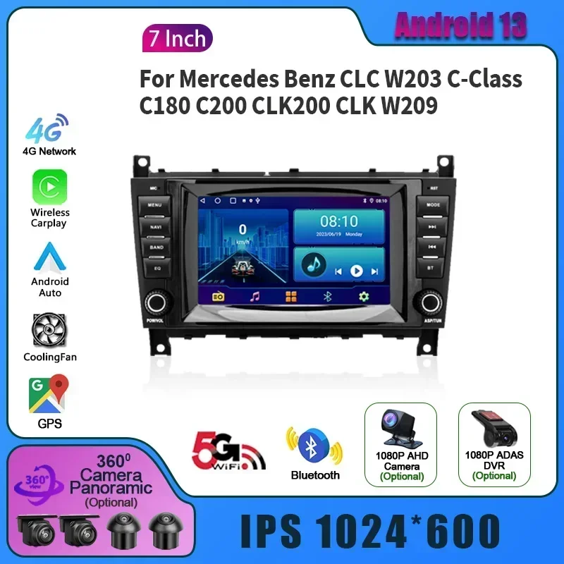 

Беспроводной Android Carplay 4G для Mercedes Benz CLC W203 C-Class C180 C200 CLK200 CLK W209 Мультимедийное автомобильное радио с 2-диновым экраном