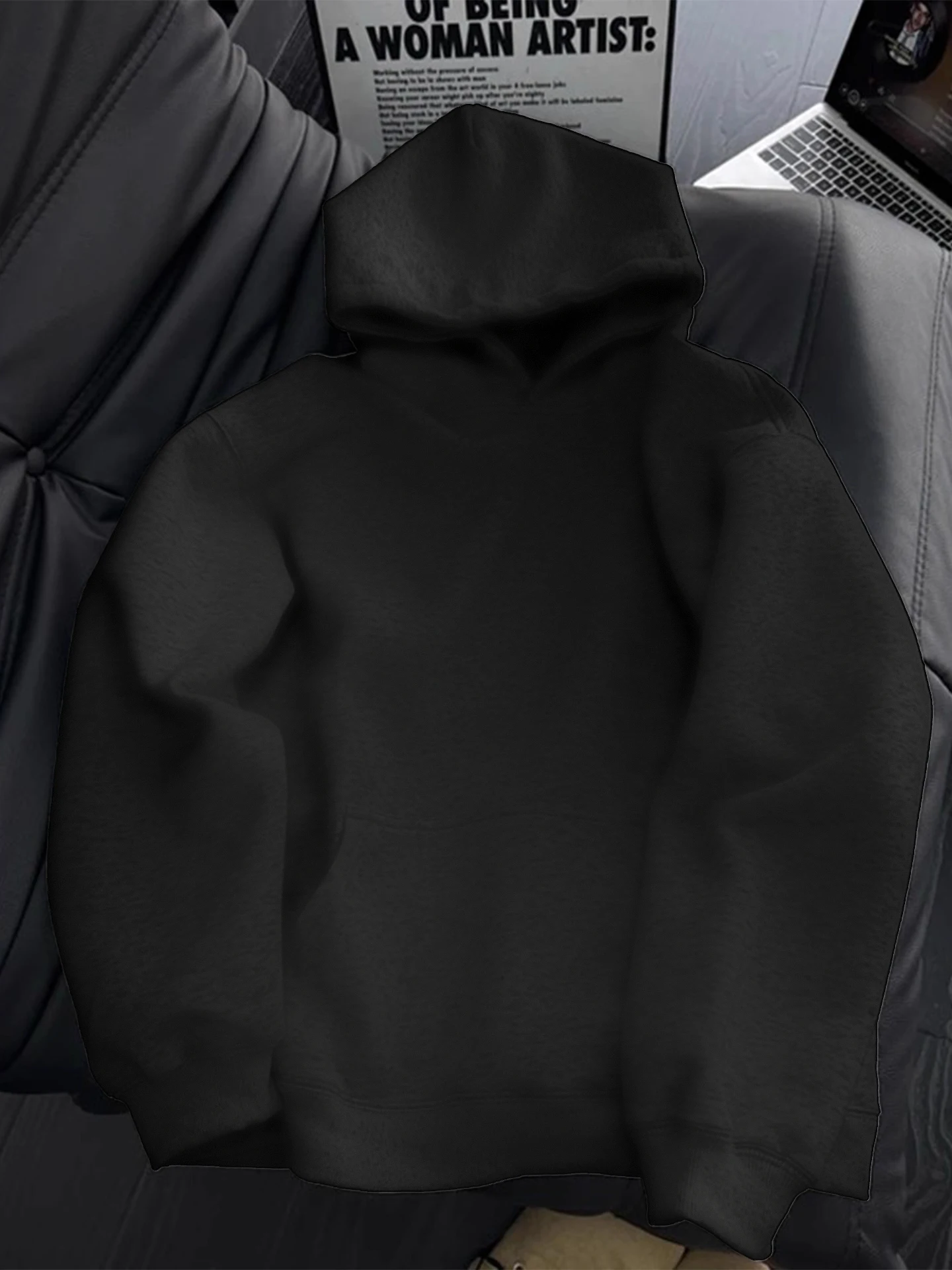 

Cleanfit Men's Bla Heavyweight Hoodie Fitn American Sle ort Boxy Hard oulder Autumn Jaet Loose Fit Long Sve