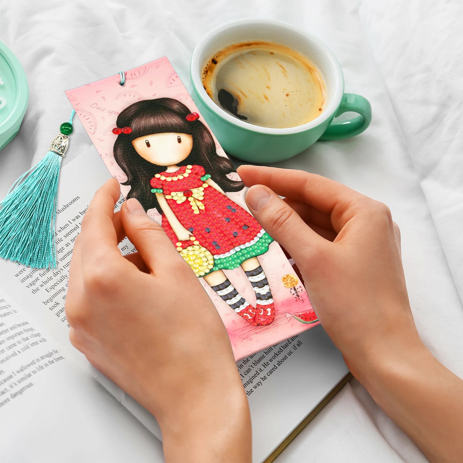 Cartoon Girl Bookmark PU Diamond Painted Bookmark 2-piece Set Diamond Embroidery DIY Gift Handmade Art