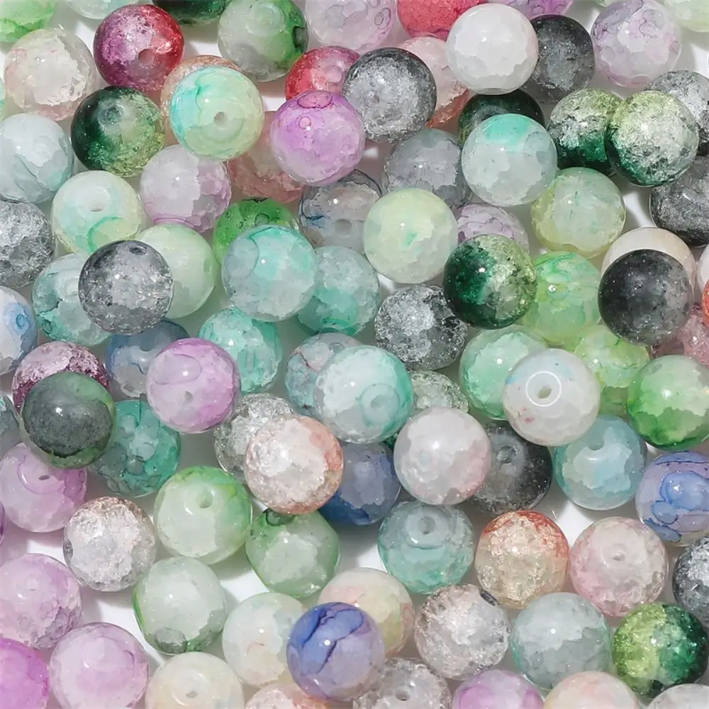 20pcs/bag Durable Loose Beads Exquisite Round Shape DIY Handmade Accessories Jewelry Making Glass Beads Crackle Beads Gifts