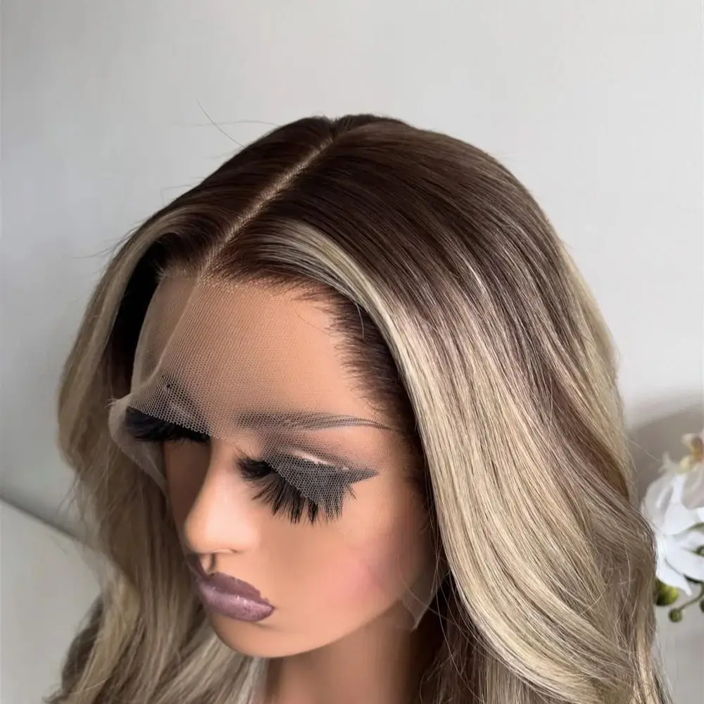 

Ombre Коричневый Блондинка Парик Балаяж для Женщин Натуральная Линия Волос HD Невидимый Парик Фронта Шнурка Предварительно Сорванные Термостойкие Синтетическое Волокно