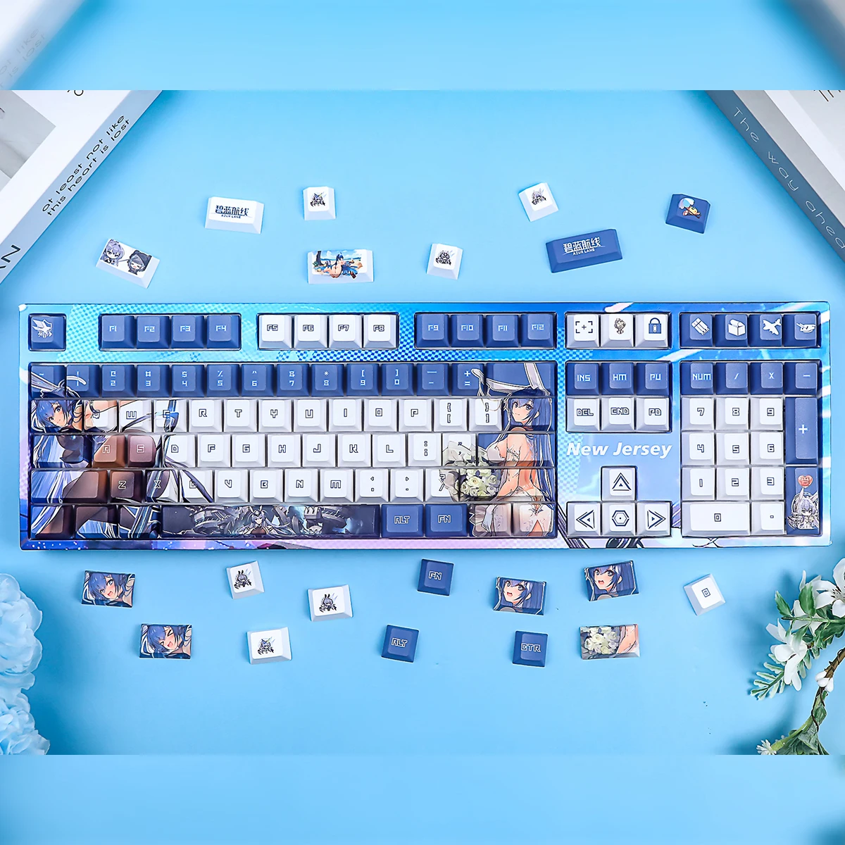 USS New Jersey PBT Keycaps Azur Lane DYE Sublimation Key Cover Cherry Cross MX Switch Key Caps for Mechanical Keyboard Otaku