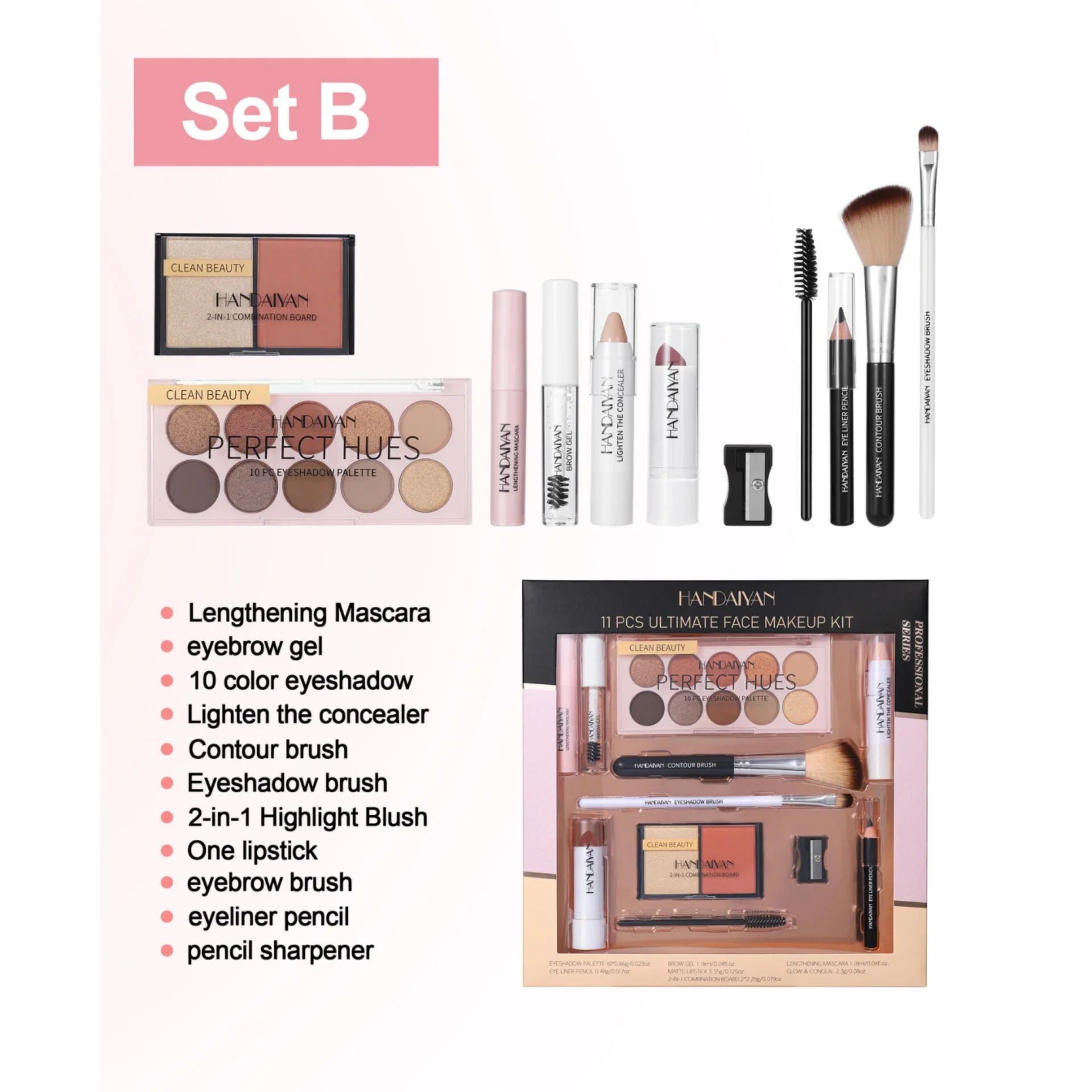 Professionele Make-up Kit 11-delige Oogschaduw Contour Blusher Set Waterdicht Hooggepigmenteerde Smudge Proof Gezicht Cosmetica Collecti