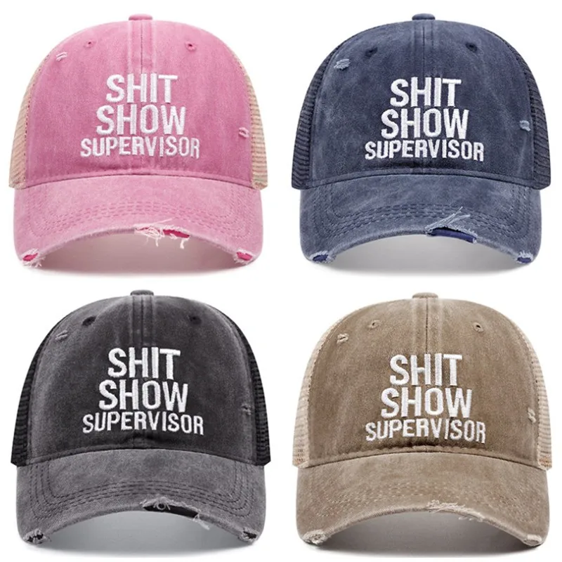 

SHOW SUPERVISOR Letter Embroidery Baseball Cap Unisex Washed Distressed Mesh Dad Hats Couple Outdoor Sport Denim Breathable Caps