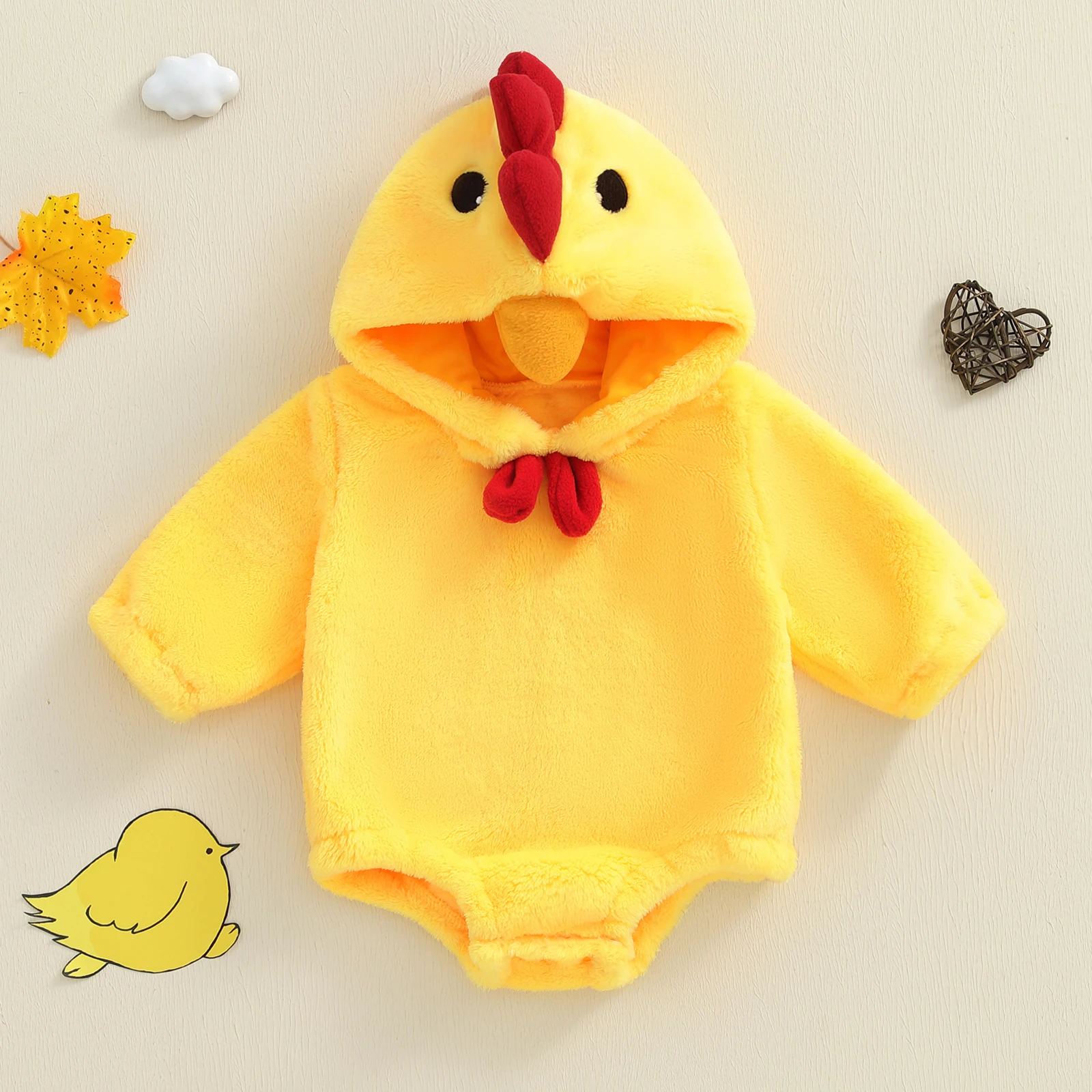 

Halloween Chicken Costume Baby Girls Romper Long Sleeve Hooded Plush Cartoon Romper Casual Cosplay Outfits