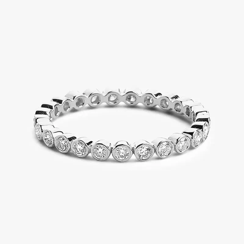 RAPRGOLD Certified Bezel Setting Round 3mm Moissanite Full Eternity Ring 925 Sterling Silver Wedding Ring for Women Jewelry Gift