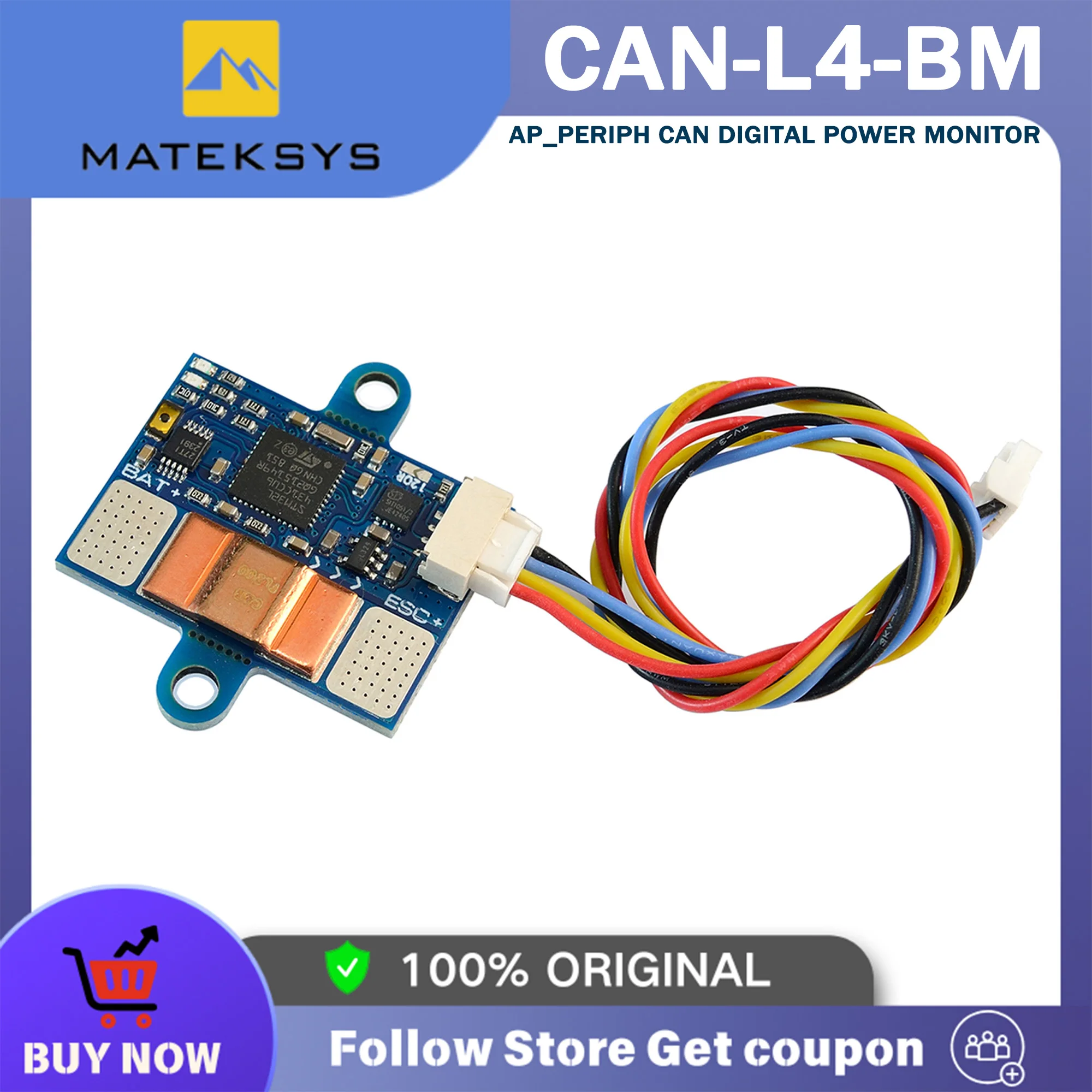 

Цифровой монитор мощности MATEK CAN-L4-BM, AP_Periph CAN TI INA239, дронекан 30*22 мм, ArudPilot для контроллера полета, радиоуправляемого самолета