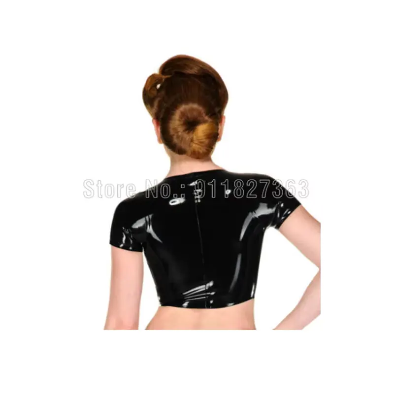 Handmade sexy tight fitting  Latex Top Gummi Female Tops Short Sleeves High Waist Front Zipper Sexy Lady Tank Women Customize