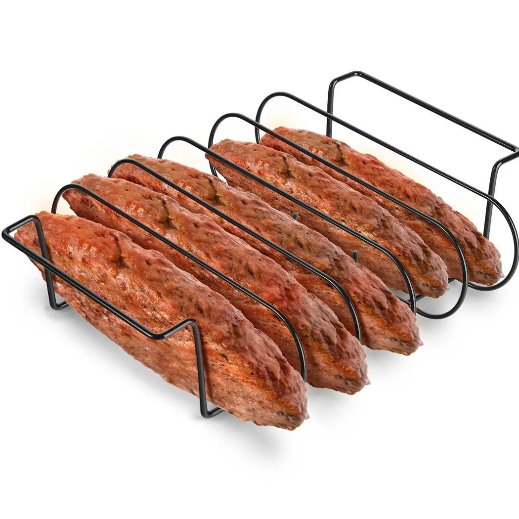 Metal Rib Rack Iron Rib Grilling Holder Barbecue Meat Rack For Smoking Roasting Barbecue Meat Roasting Grilling Rack Gas Grill