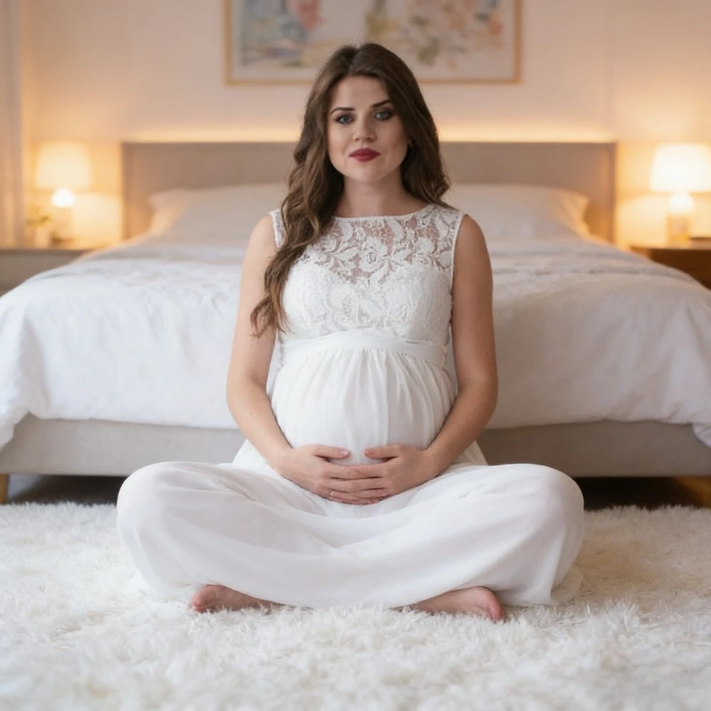 

Dark Romantic Pregnant Goddess European and American Long Sleeve Lace Spliced Maternity Skirt Snap Button Design Loose Tail