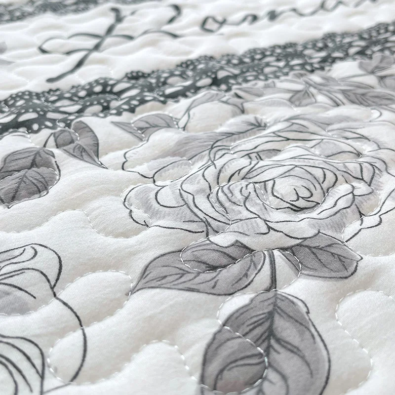 1pc Quilted Bedspread for Beds Thick Blanket with Lace Single/Queen/King Size Flower Printed Quilted Bed Cover Soft Bedspreads