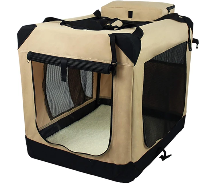 

3 Door Foldable Soft Dog Crate For Large Dogs With Carry Bag Fleece Bed Pet Folding Cage Transport Travel Carrier Soft Dog Crate