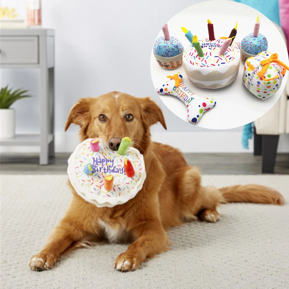 

Игрушка для пирожных и собак, плюшевый торт на день рождения, Интерактивная игрушка для жевания, празднование жевания, пищалка, мягкий кекс, кости для домашних животных, жевательная игрушка для собак
