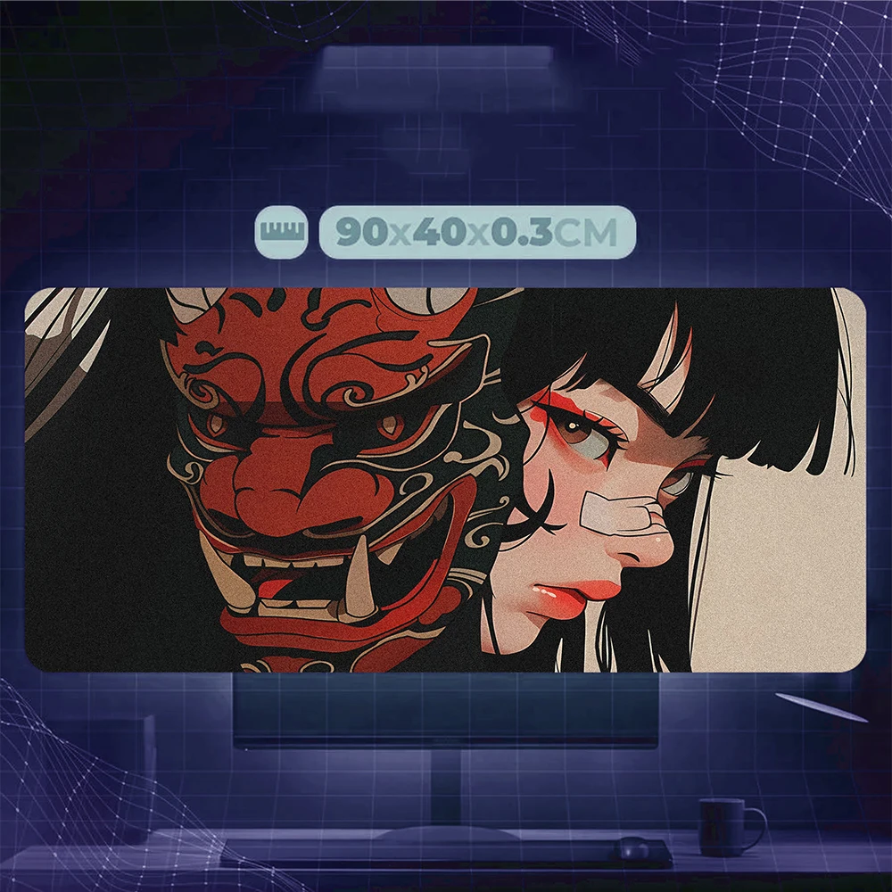 오니 마스크 소녀 마우스 패드 일본 스타일 마우스 패드 블랙 애니메이션 소녀 책상 액세서리 사무실 플레이매트 게이밍 마우스 매트 컴퓨터 매트