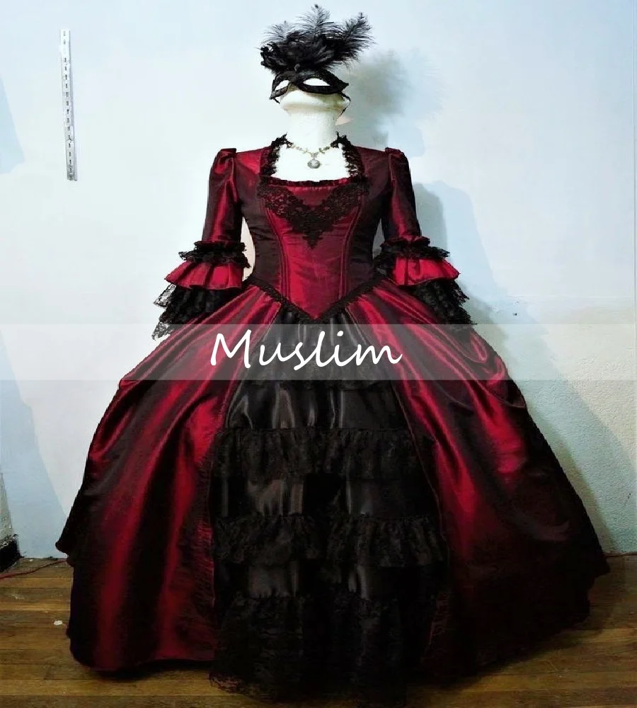 Robe de mariée gothique Vintage noire et rouge, à volants à plusieurs niveaux, en dentelle, robe de mariée Vampire, Renaissance médiévale, personnalisée