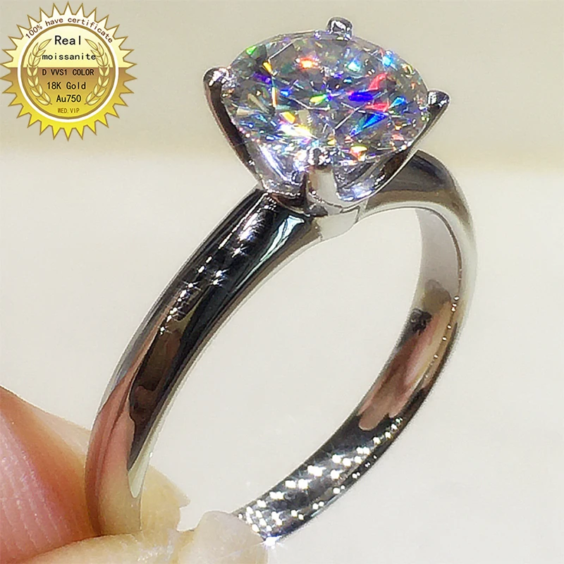 

18K Au750 White Gold Ring 1.2.3.4.5Carat Round shape DVVS Moissanite Diamonds Wedding Party Engagement Anniversary Ring