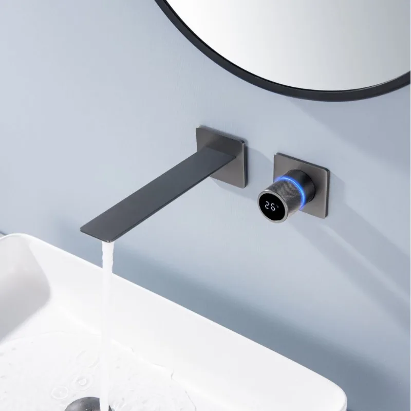 In-wall Copper Digital Display Faucet with Grey Finish for Basin and Vanity