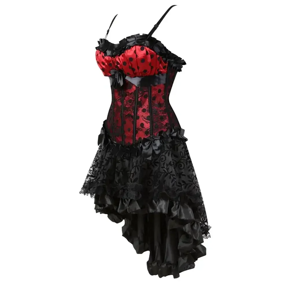 Corsets Dresss for Women Steampunk Gothic Padded Korsage Sexy Strap Polka DOTS Bustier with Tutu Skirt Party Clubwear Plus Size