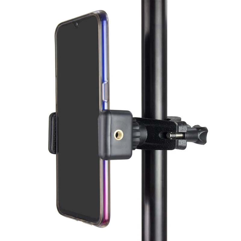 Phone Live Streaming Bracket Automatic Clamping 360 ° Rotating Bracket SLR Camera Mobile Phone Holder for Circular Lamp Tripod