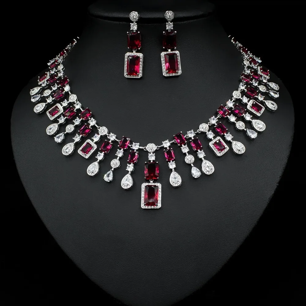 Luxury Zircon Jewelry Set Women Algeri Nigerian Africa Crystal Necklace Earrings Wedding Party Accessory Ensemble Bijoux Femme