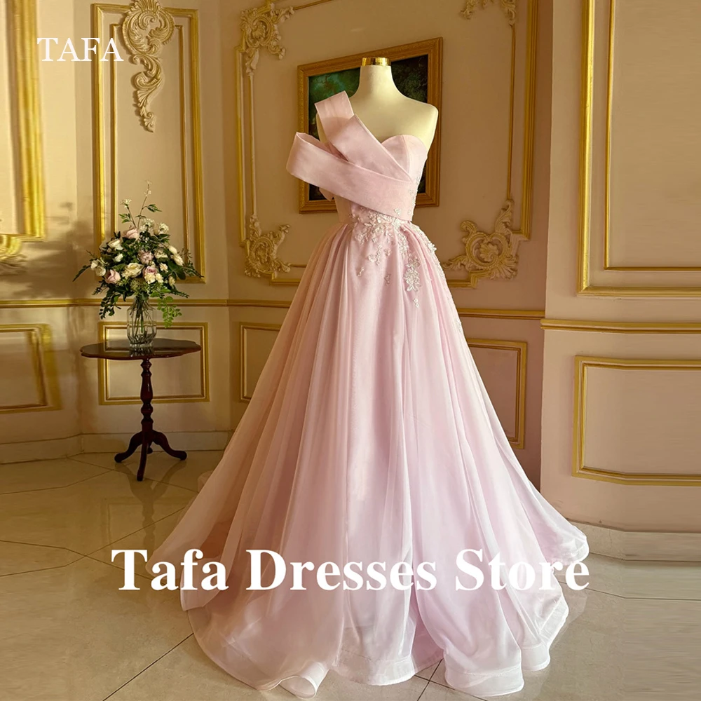 

TAFN Pink Evening Dresses Lady Wedding Party Special Neck Design Dubai Arabic Women Special Occasion Dress Formal Gowns